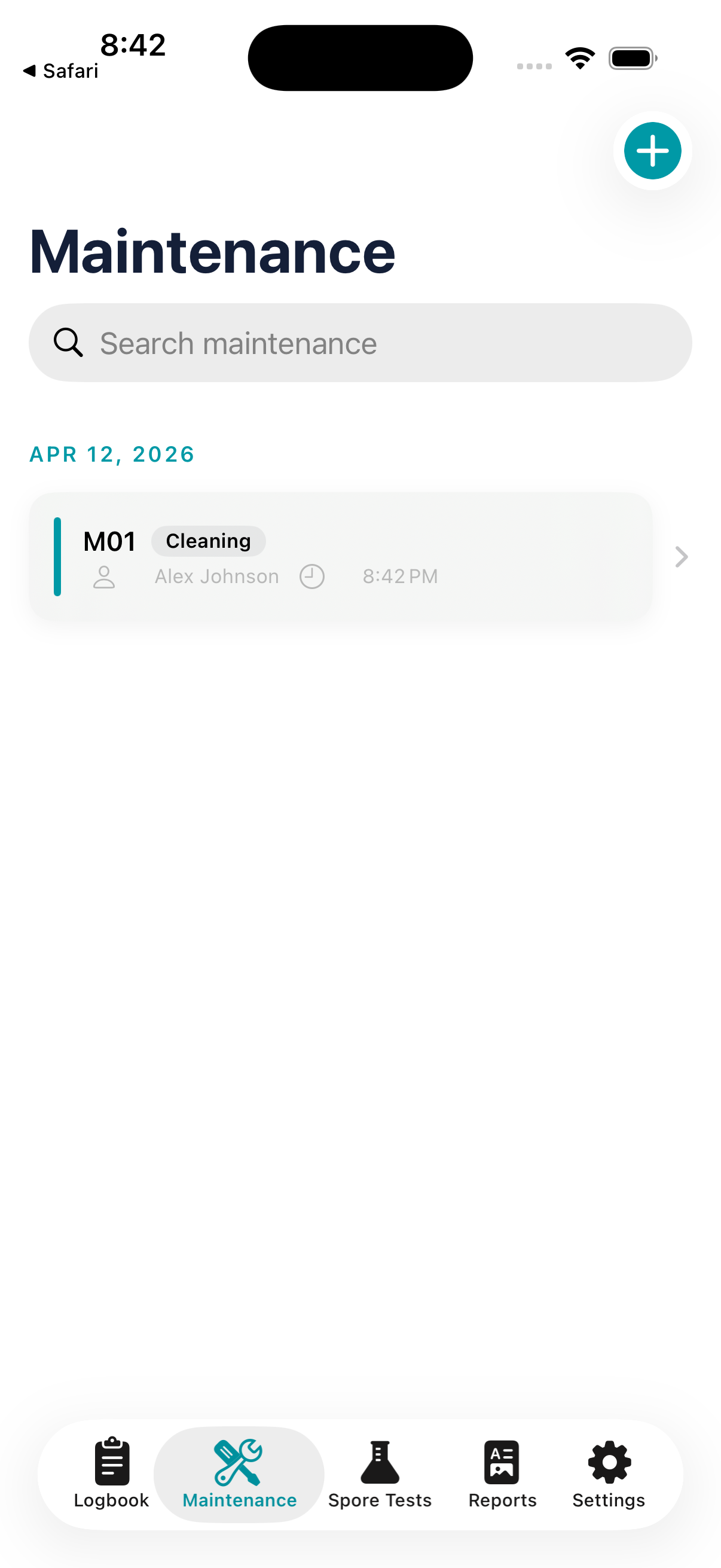 Maintenance list view